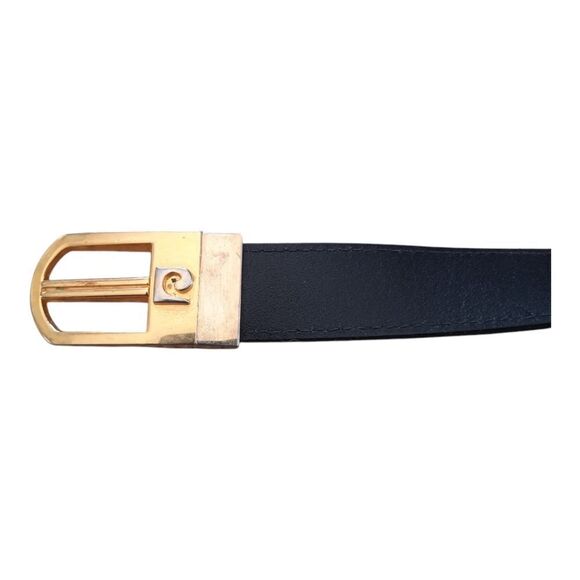 1980s Designer Leather Belt with Logo Buckle - Picture 2 of 5